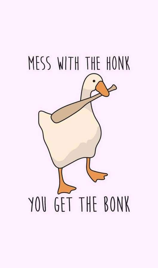 Cartoon-Gans mit Schläger und humorvollem Text über Hupen und Schlagen. — Lustige Gans Wallpaper
