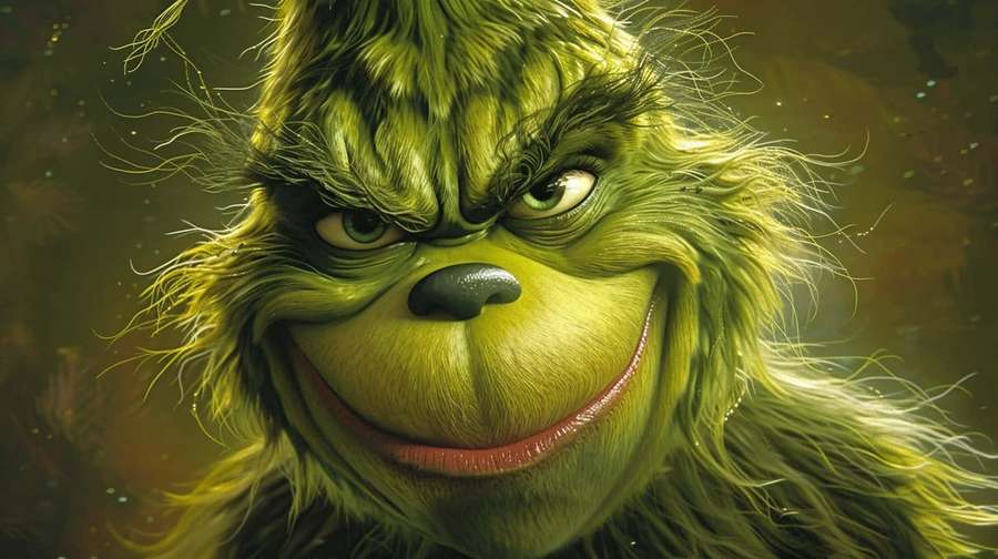 Der Grinch mit einem mürrischen Gesicht und breitem Grinsen. — Lustiger Grinch Wallpaper
