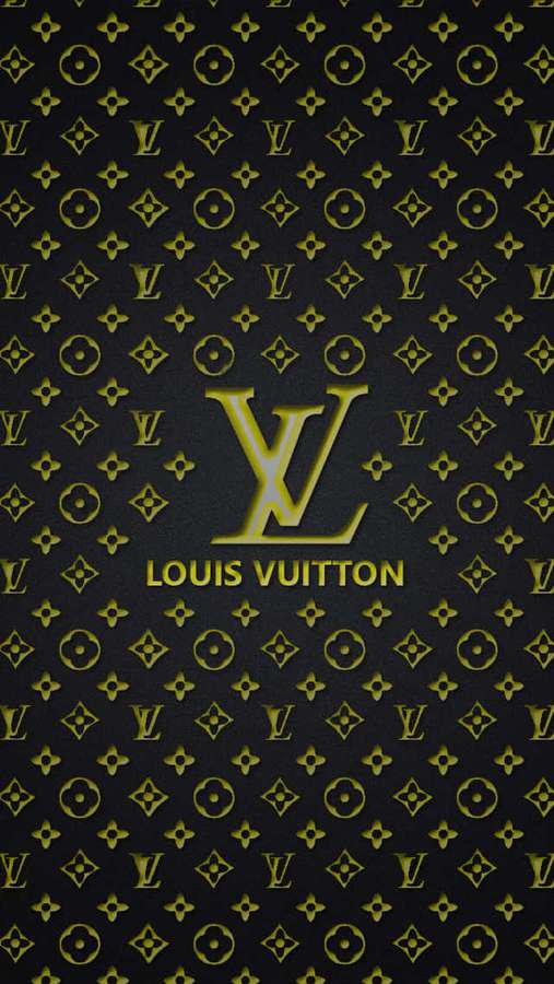 Louis Vuitton monogram pattern with gold logo and text on black background. — Luxury Brands Background