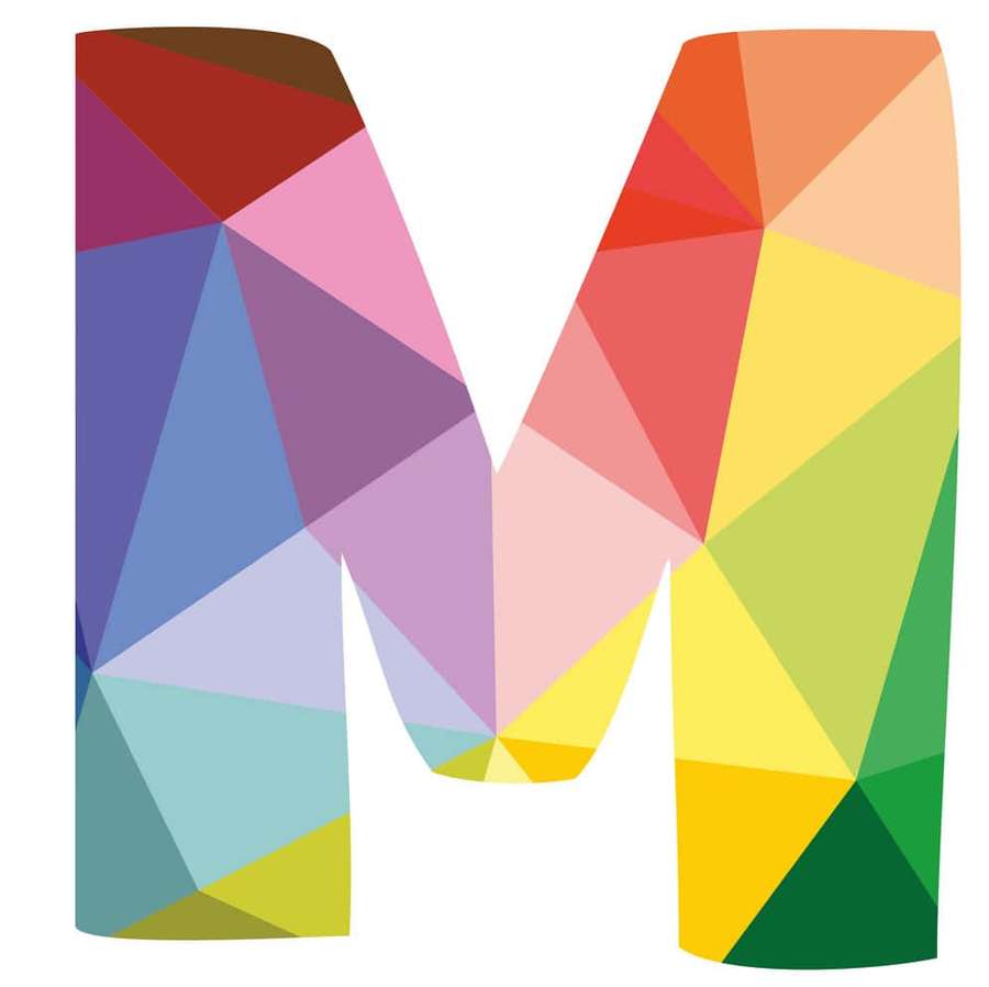 A stylized letter M made of colorful triangular shapes. — M Background