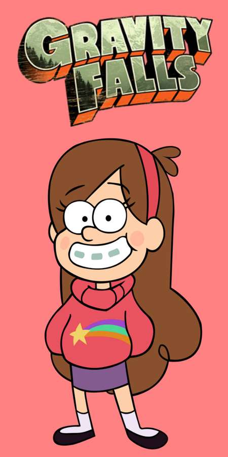 Gravity Falls Charakter Mädchen in rotem Kapuzenpullover mit Regenbogenstern lächelnd — Mabel Bilder