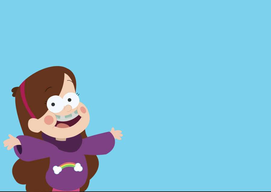A smiling cartoon girl in a purple shirt with a rainbow design. — Mabel Wallpaper