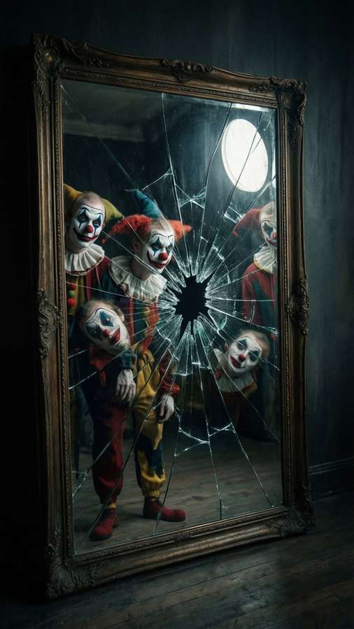Mad Pierrot's reflection in broken mirrors, a psychological horror. — Mad Pierrot Picture