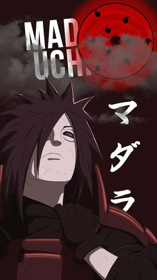 Anime character Madara Uchiha with red Rinnegan eye and dark spiky hair. — Madara iPhone Wallpaper