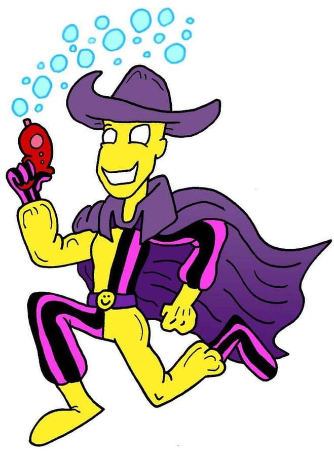 A cartoon cowboy running underwater with bubbles and a toy gun. — Madcap Wallpaper