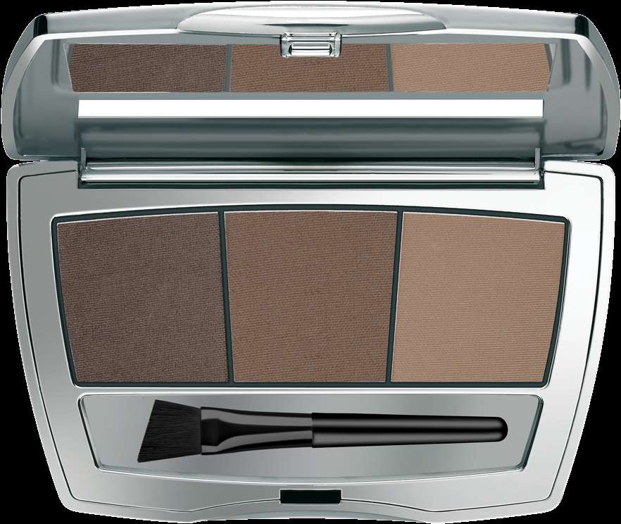 Silver eyeshadow palette with three shades and included brush. — Makeup Kit PNG