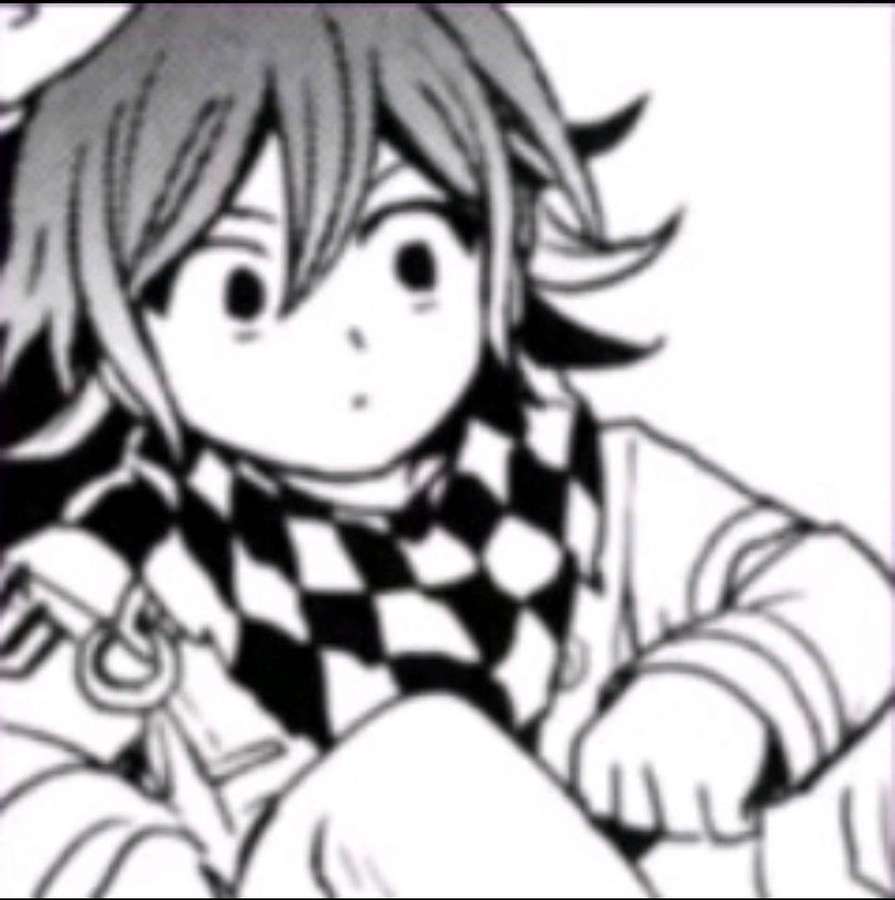 Anime character with checkered scarf looking surprised — Manga Pfp Wallpaper