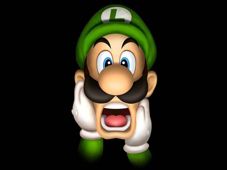 Luigi dos jogos Mario gritando com mãos nas bochechas contra fundo preto. — Mansão Papéis de Parede