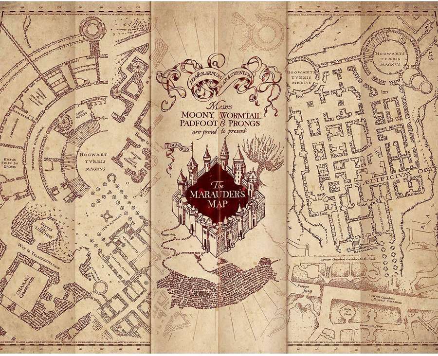 El Mapa del Merodeador de Hogwarts con diseño detallado dibujado a mano e ilustración del castillo. — Mapa de Merodeadores Fondos de pantalla