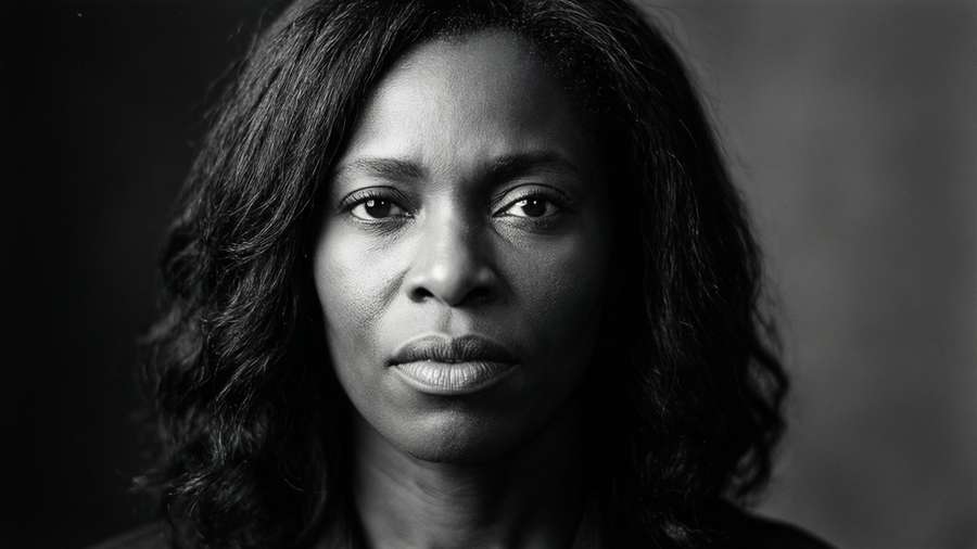 Striking black and white portrait of Marianne Jean Baptiste with dramatic side lighting. — Marianne Jean Baptiste Wallpaper