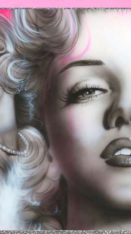 Glamorous woman with curls and pink highlights in a stylized portrait. — Marilyn Monroe iPhone Wallpaper