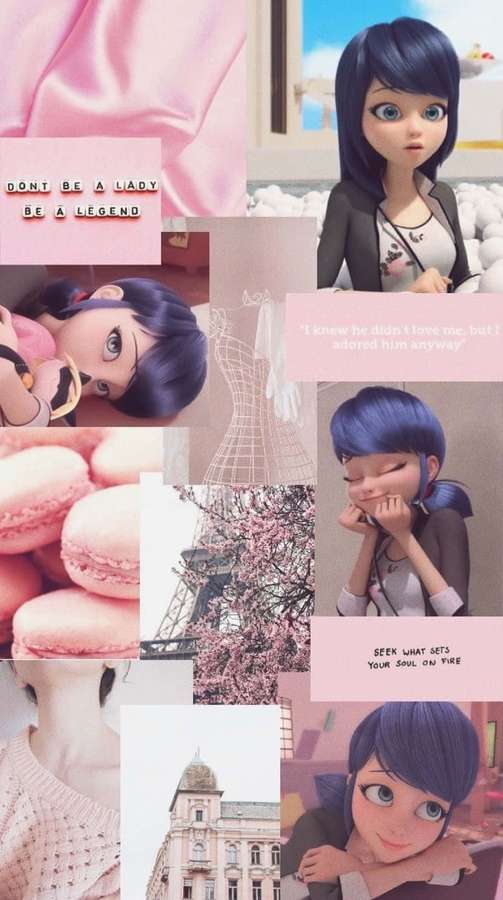 Rosa Collage mit Marinette, Macarons, Eiffelturm und motivierenden Zitaten. — Marinette Bilder