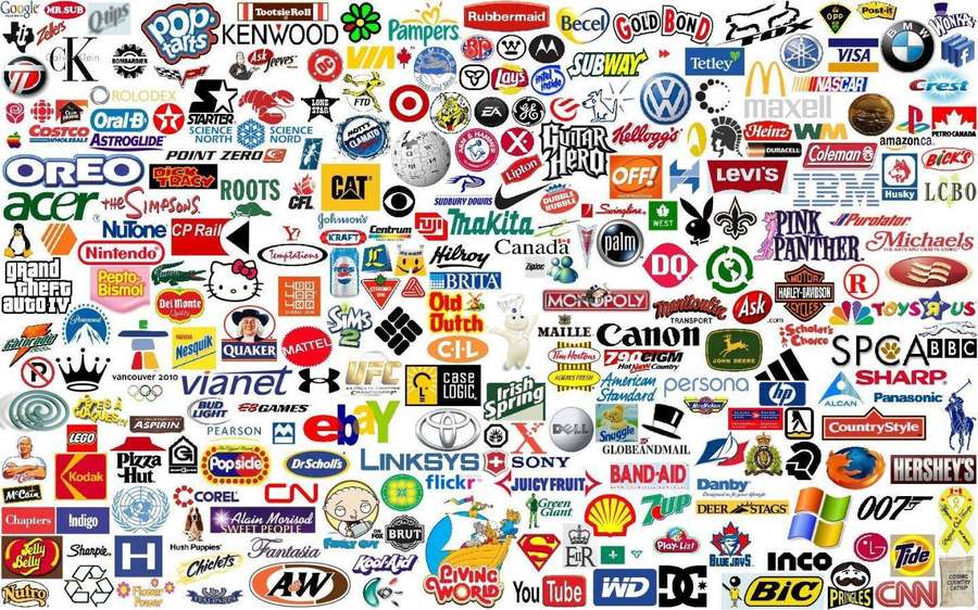 Wallpaper gefüllt mit Hunderten von erkennbaren Markenlogos und Firmenemblemen. — Marken Wallpaper