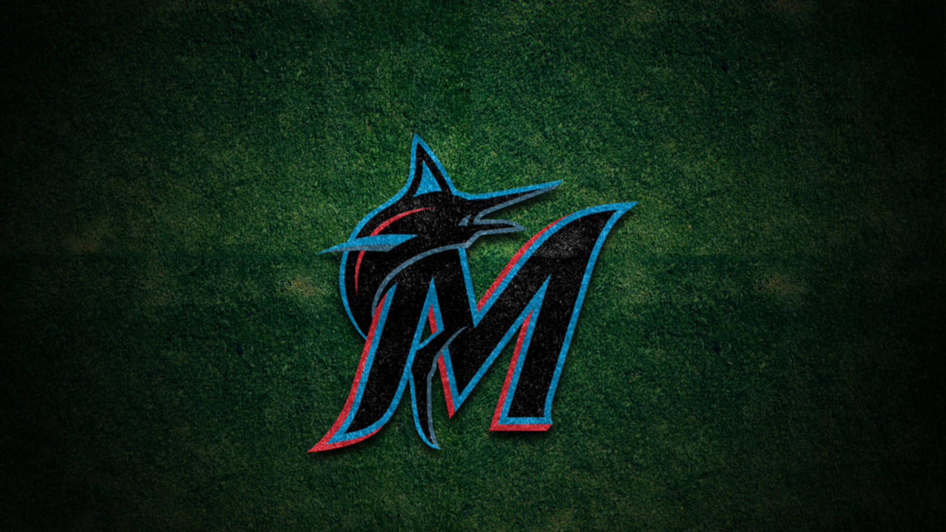 Miami Marlins baseball team logo on dark green grass background — Marlins Background