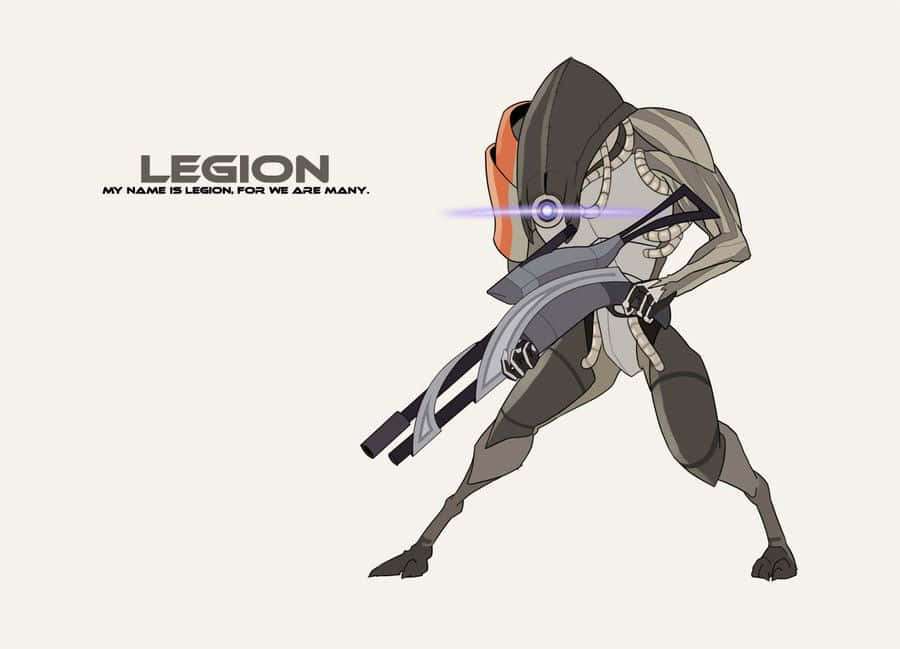 Anime character Legion in combat pose with glowing weapon. — Mass Effect Legion Wallpaper
