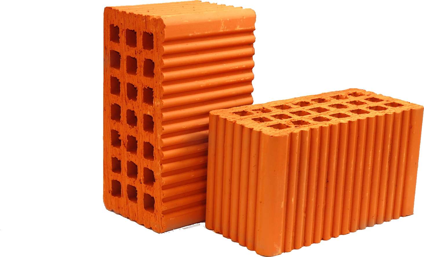 Stacks of orange hollow concrete bricks with ribbed sides. — Material PNG
