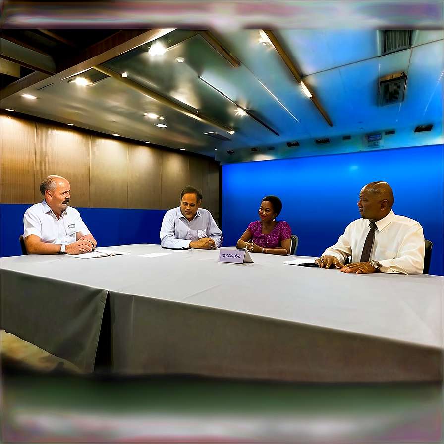 Four business professionals seated around a conference table in a modern room. — Meeting Wallpaper