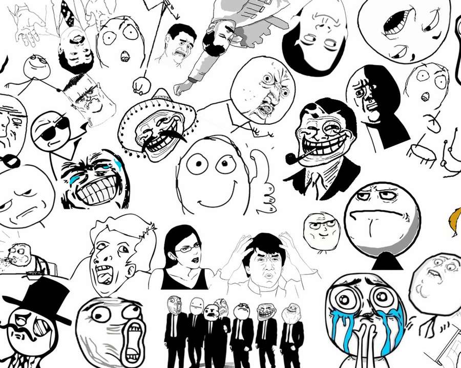 Kokoelma suosittuja internet-meemihahmoja villeillä ilmeillä. — Meme Faces Taustakuvat