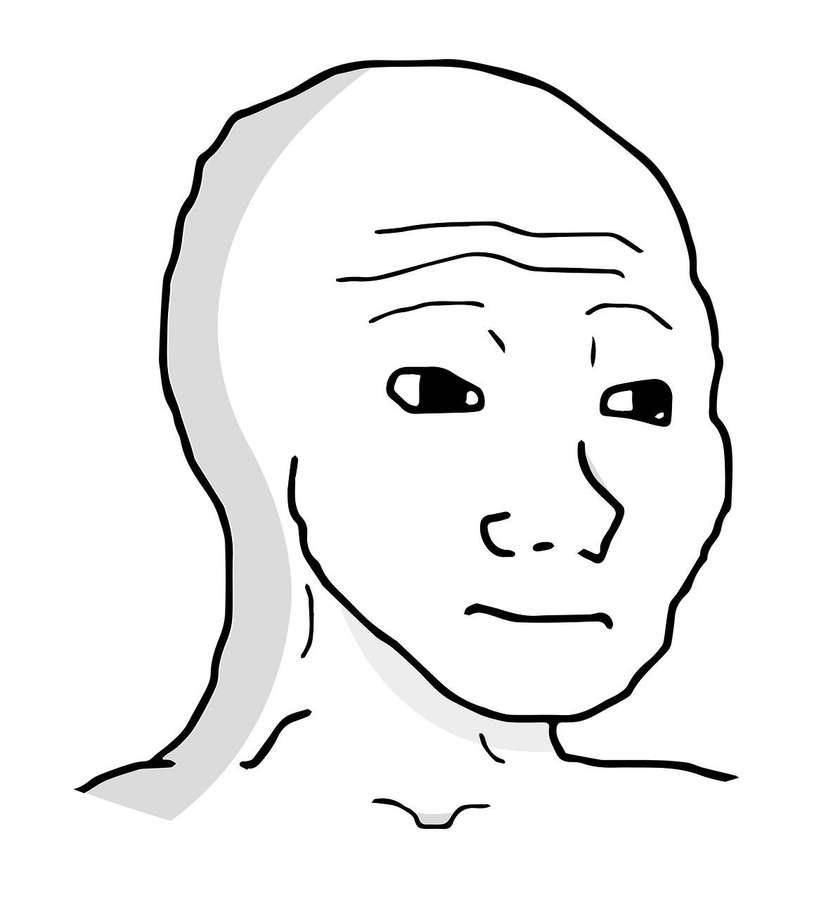 Un simple dibujo en blanco y negro del rostro de un hombre calvo con aspecto cansado. — Meme triste Fondos de pantalla