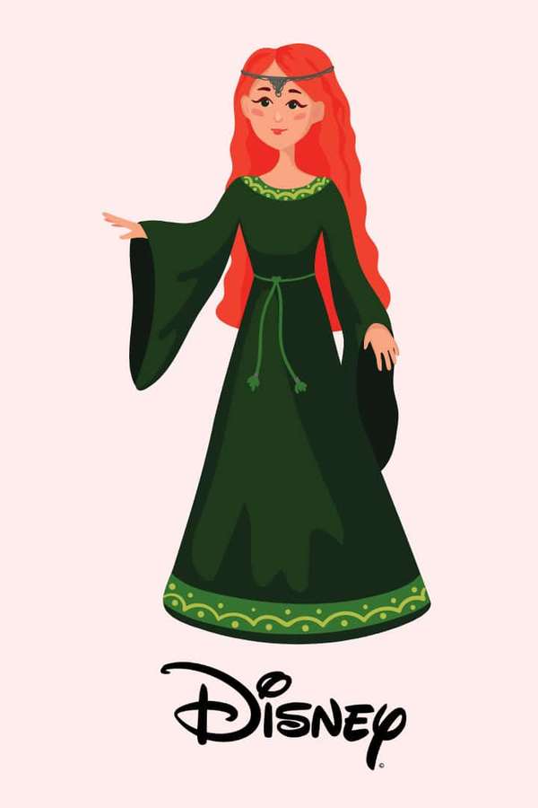 Disney-Prinzessin mit roten Haaren und grünem Kleid steht anmutig. — Merida Hintergrundbild