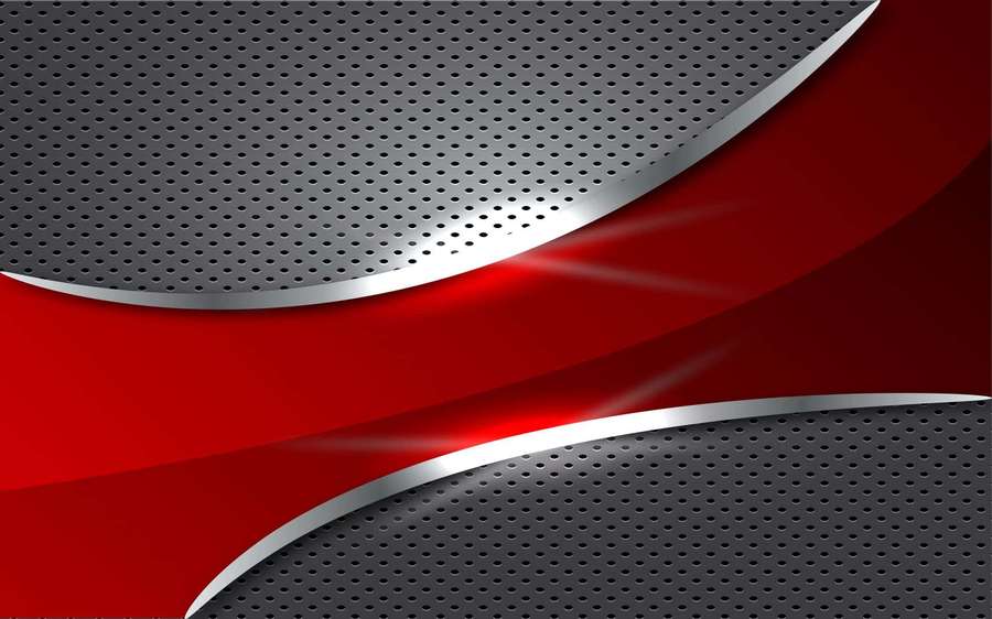 Sleek red and silver metallic curves with perforated texture. — Metal Background