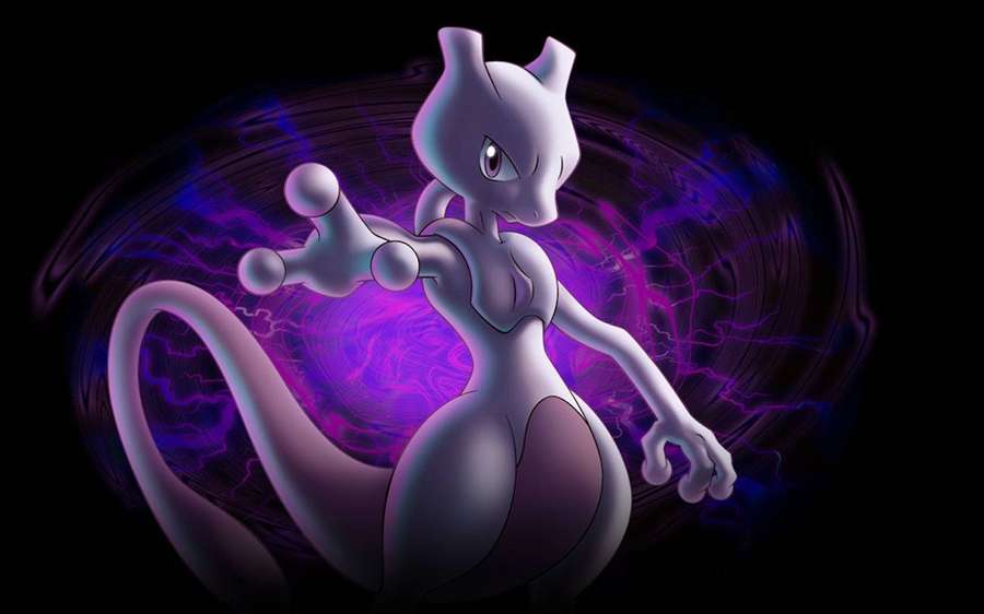 Mewtwo umgeben von lila Energie in einer dunklen Umgebung — Mewtwo Bilder