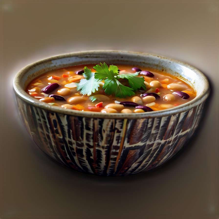 A ceramic bowl of bean soup garnished with cilantro. — Mexican PNG