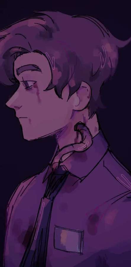 A sad anime boy in a purple suit crying quietly in dim light. — Michael Afton Wallpaper