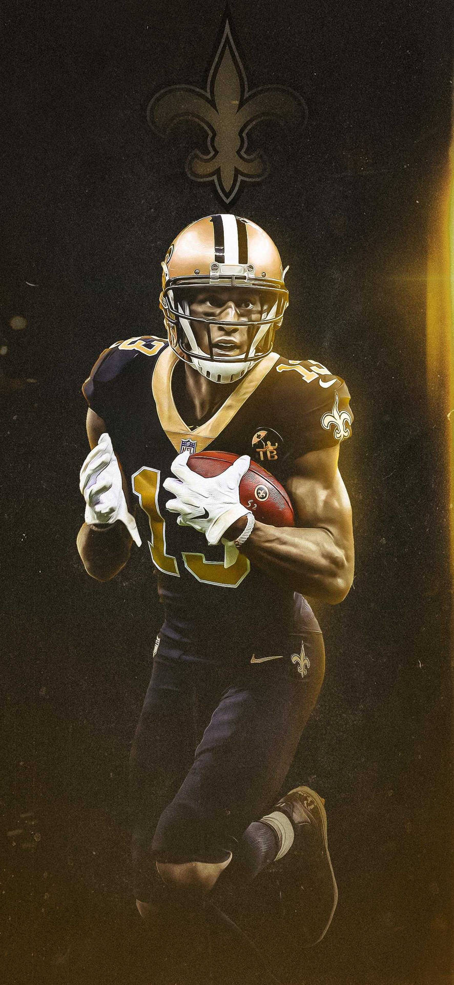 Fotbollsspelare i Saints-uniform springer med bollen under match. — Michael Thomas bakgrund Bakgrundsbilder