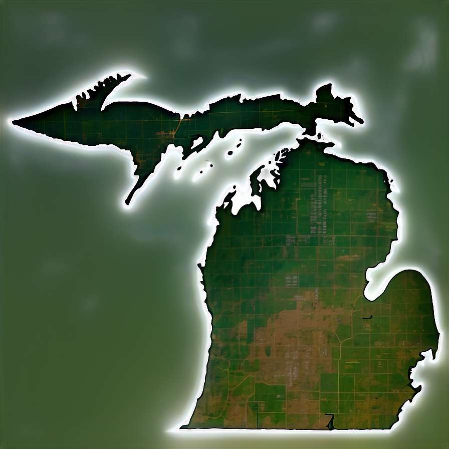 Glowing green satellite map of Michigan with white outline. — Michigan Background