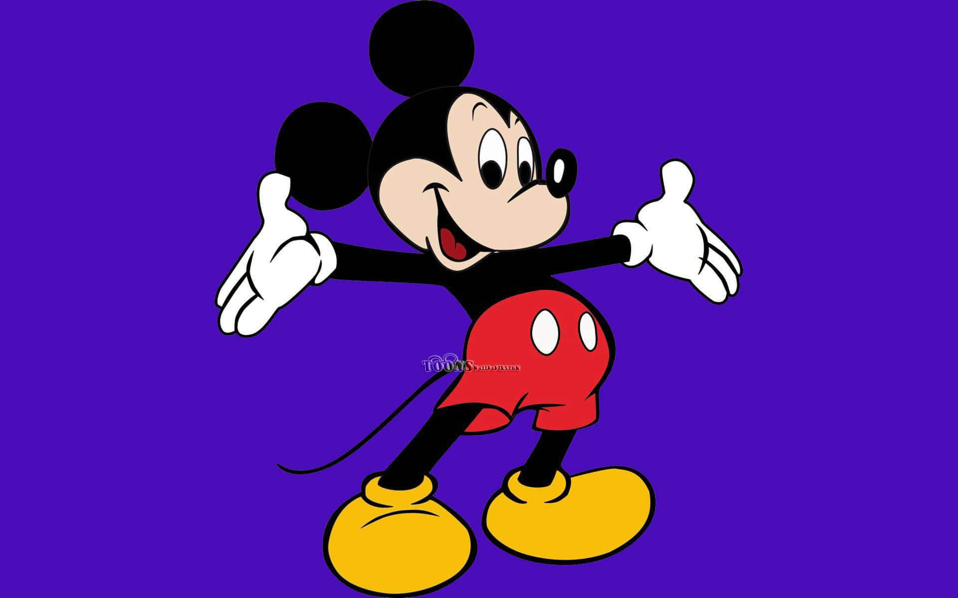 Mickey Mouse faisant un signe de la main avec une expression heureuse sur un fond violet. — Mickey Mouse Fonds d'écran