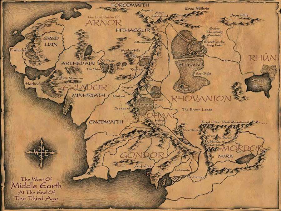 A hand-drawn fantasy map of Middle Earth's West at the End of the Third Age. — Middle Earth Map Wallpaper
