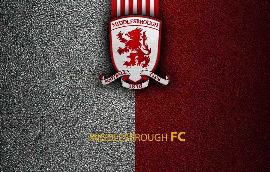 Escudo del Middlesbrough FC sobre fondo de cuero dividido gris y rojo — Middlesbrough Fondos de pantalla