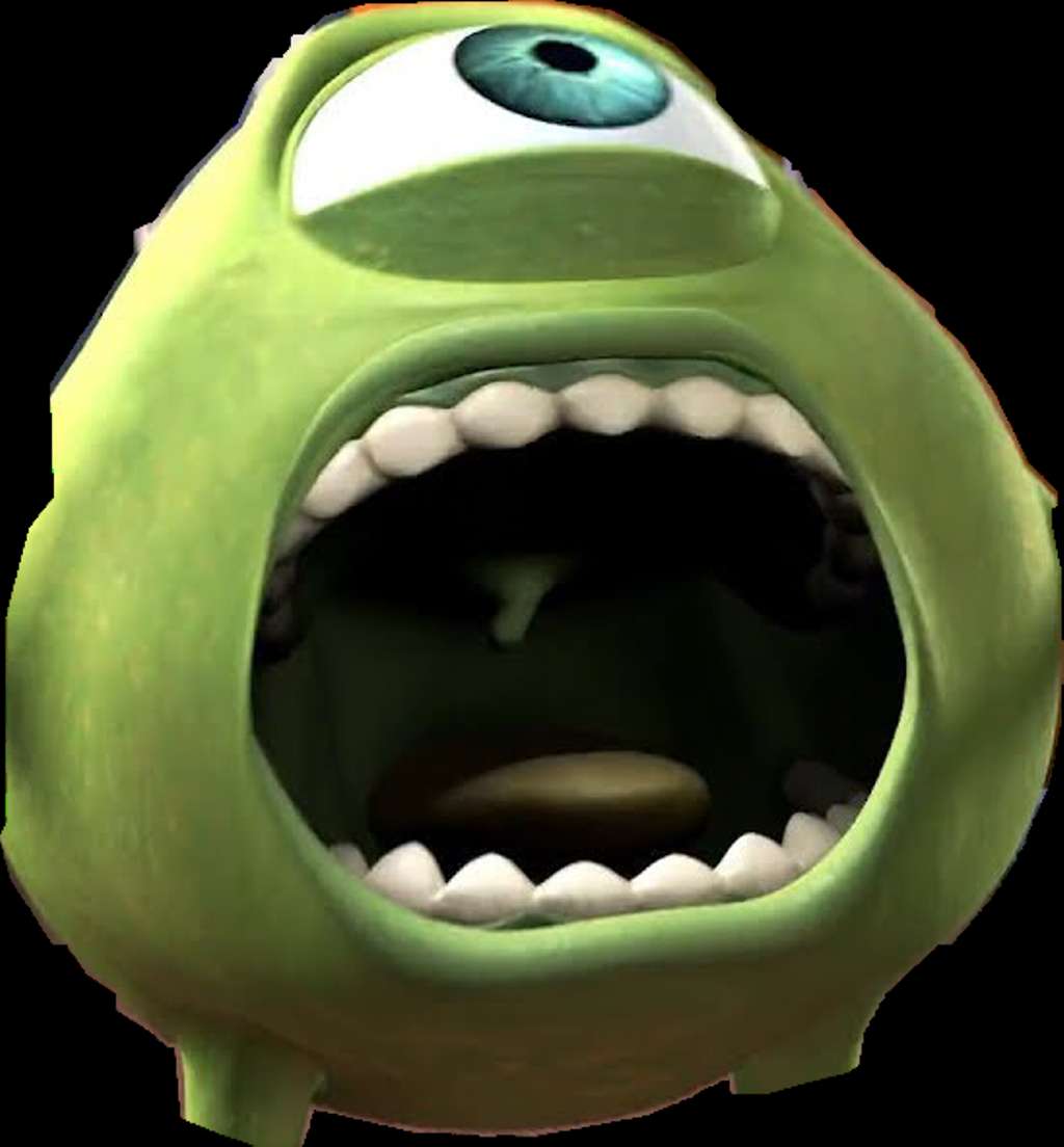 Green one-eyed monster screaming with wide open mouth and teeth — Mike Wazowski PNG