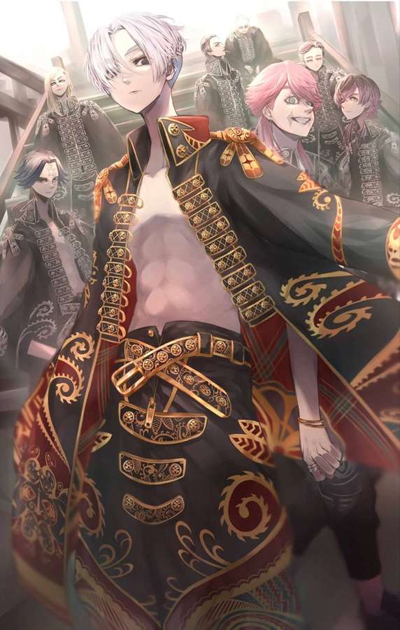Personajes de anime en elaborados uniformes militares con detalles dorados. — Mikey Fondos de pantalla
