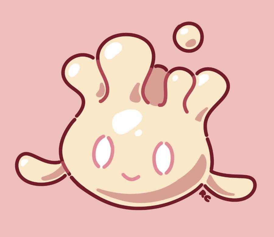 A smiling beige blob character with big eyes and a floating bubble. — Milcery Wallpaper