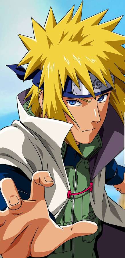 Anime-Ninja mit stacheligem blonden Haar streckt Hand nach vorne — Minato Bilder