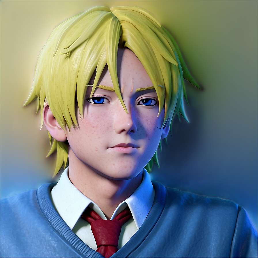 Anime boy with blonde hair and blue eyes in school uniform. — Minato PNG