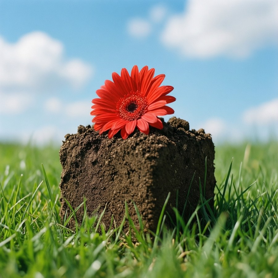 Dirt block with a flower in a sunny field — Minecraft Blocks Wallpaper