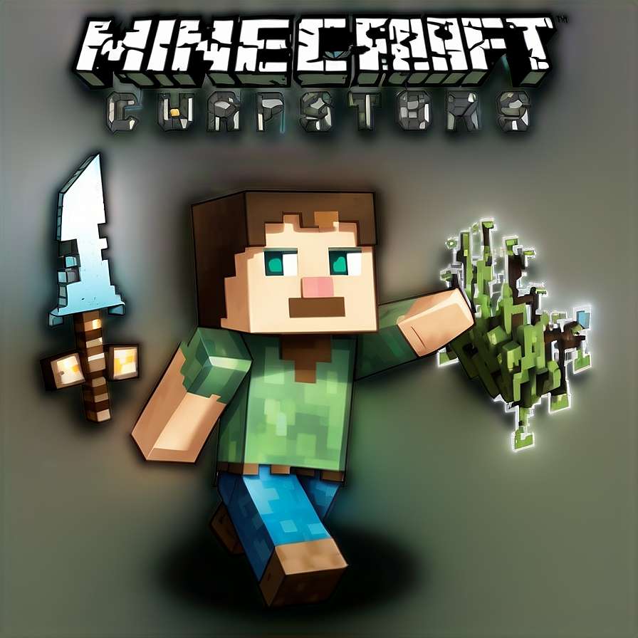 Minecraft character holding sword and bush in pixelated style — Minecraft Characters PNG
