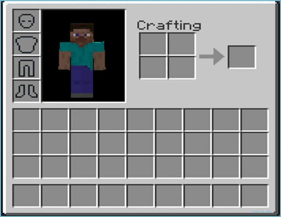 Interfaz de personalización de personaje de Minecraft con cuadrículas de fabricación e inventario. — Minecraft Diamante Fondos de pantalla
