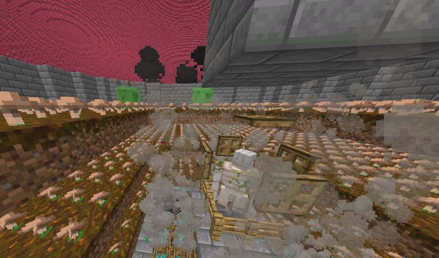 Minecraftin maanalainen luola laavalampeilla ja hehkuvilla lohkoilla punaisen taivaan alla. — Minecraft Limafarmointi Taustakuvat