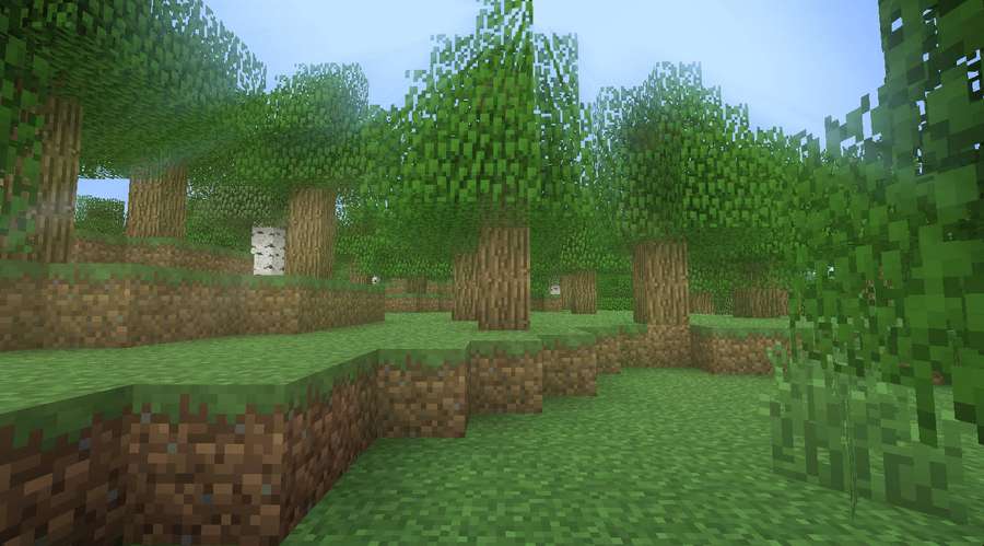Blockiger Wald mit grünen Bäumen und Feldwegen in der Minecraft-Spielwelt. — Minecraft Pc Bilder