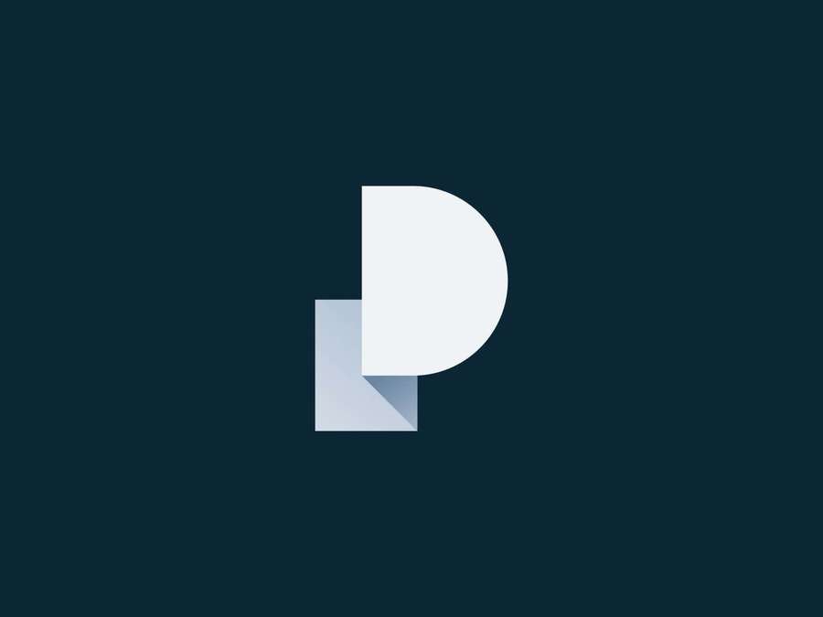 Minimalist white letter P logo with folded paper effect on dark teal background. — Minimalist Logo Wallpaper