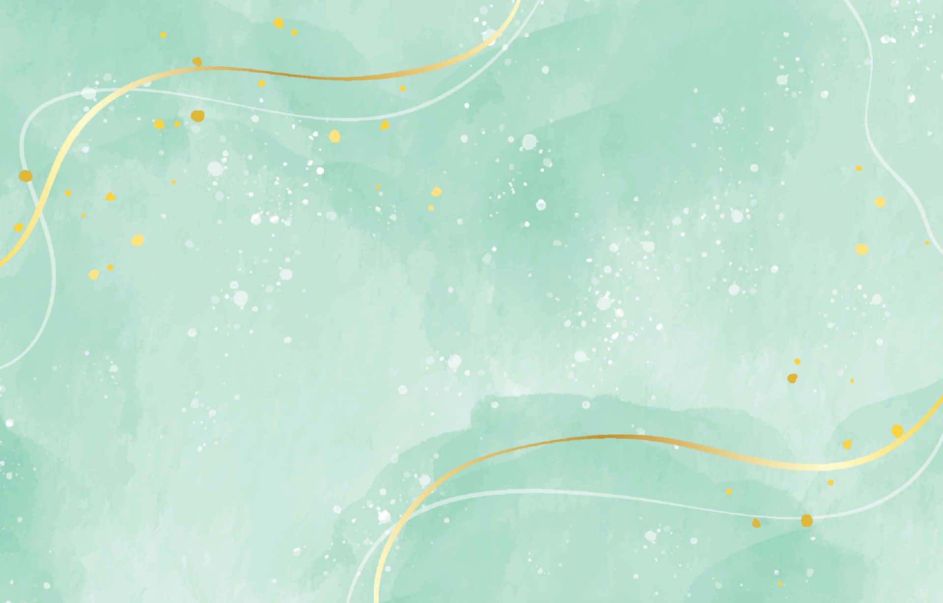 Abstract mint green watercolor design with gold and white swirls and speckles. — Mint Green Background