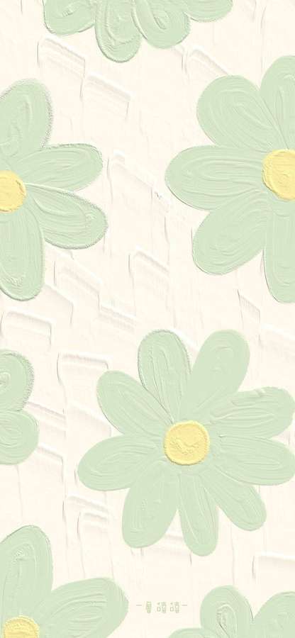 Pastellgrüne Gänseblümchen mit gelben Zentren auf strukturiertem cremefarbenem Hintergrund. — Mintgrünes iPhone Wallpaper