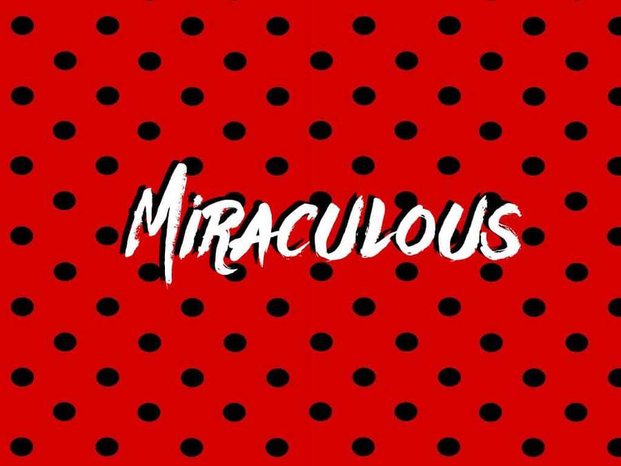 Red background with black polka dots and the word Miraculous in white brushstroke font. — Miraculous Ladybug Background
