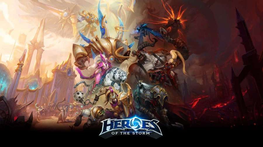Heroes of the Storm game characters in epic fantasy battle scene. — Moba Games Wallpaper