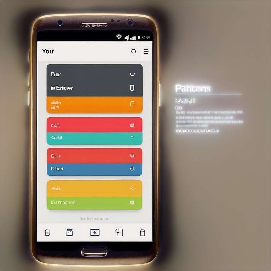 Smartphone showing a colorful app interface with fruit categories and glowing text beside it. — Mobile Frames PNG