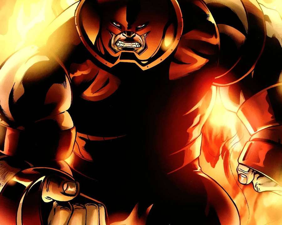 Wütender gepanzerter Krieger, der in einem Comic-Stil mit feuriger orangefarbener Energie glüht. — Moloch Wallpaper
